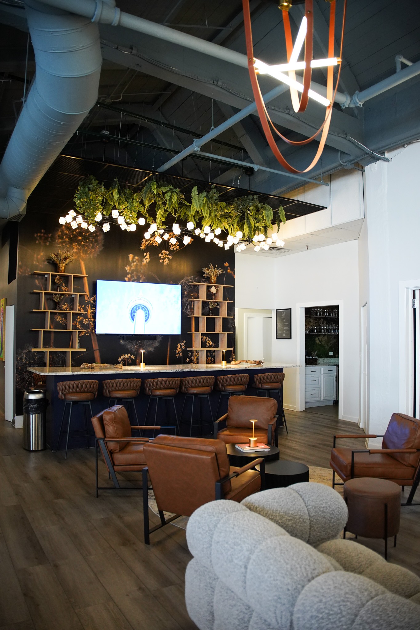 Marble bar and cognac lounge seating at River North, 320 W. Ohio St