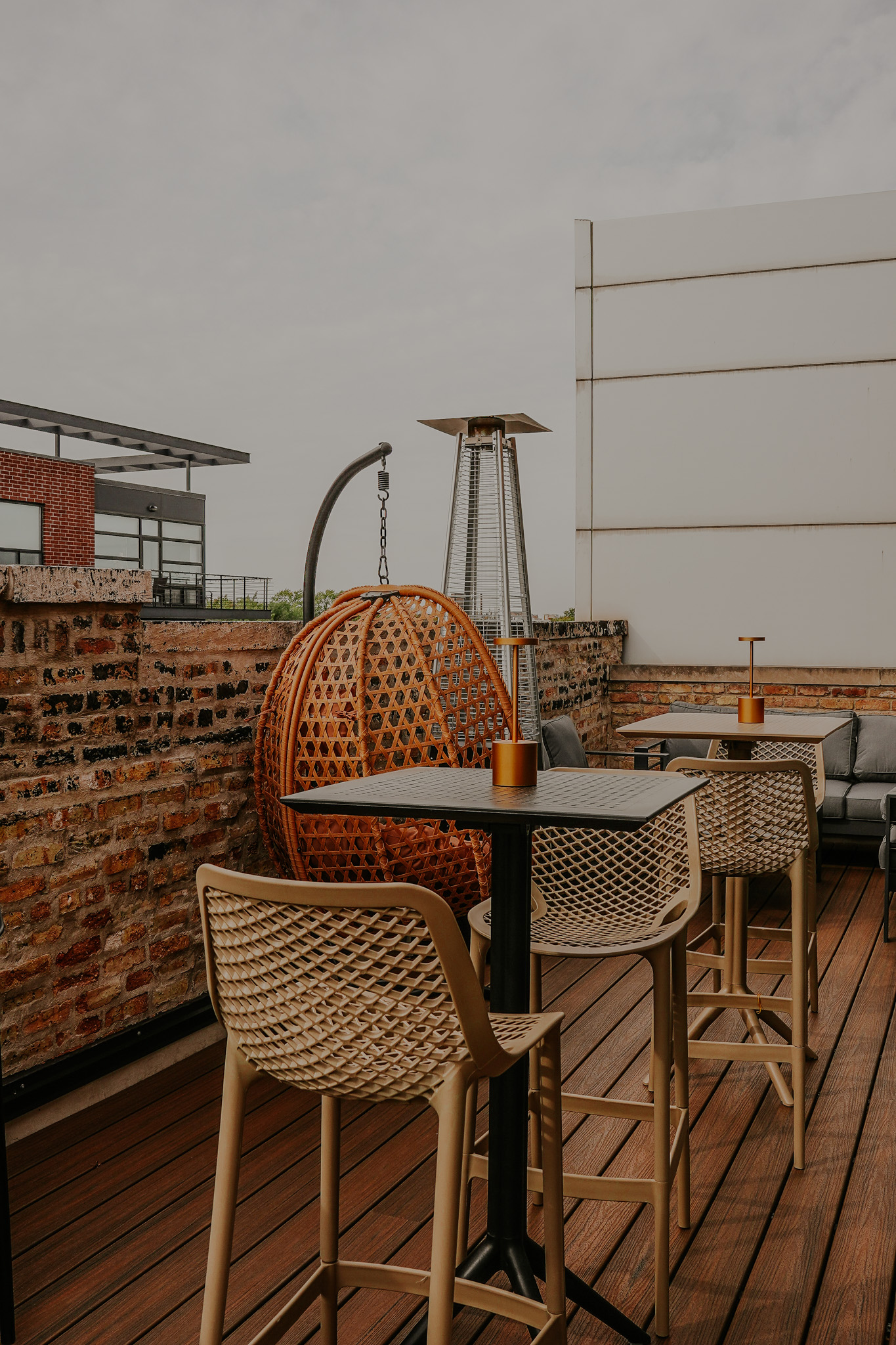The outdoor terrace at Wicker Park with the Chicago skyline