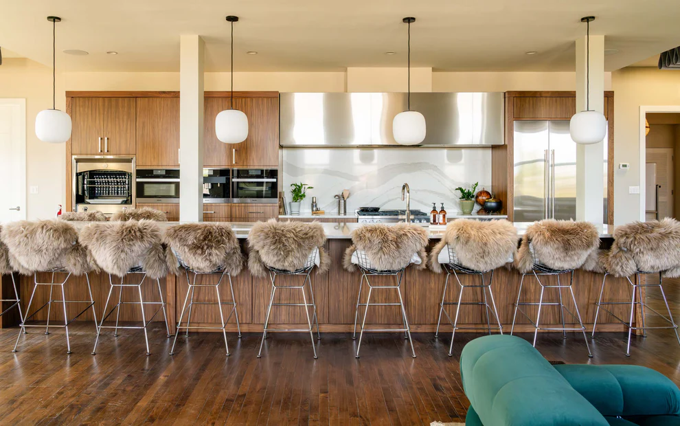 The chef's kitchen and island at Firehouse Lounge